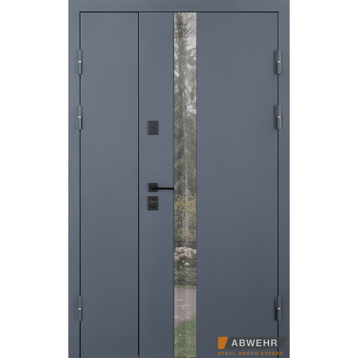 Входные двери ABWEHR модель Nordi Glass комплектация Defender 1200 (RAL 7021T + Уличная пленка)