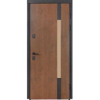 Входная уличная дверь Булат Термо House модель 705/428 Дуб бронза / Орех натуральный (со стеклопакетом)