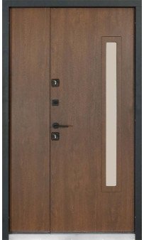 Входная уличная дверь Булат Термо House модель 705/428 - 1200 мм. Дуб бронза/Орех натуральный (со стеклопакетом)