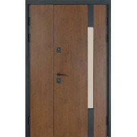 Входная уличная дверь Булат Термо House модель 705/428 - 1200 мм. Дуб бронза/Орех натуральный (со стеклопакетом)