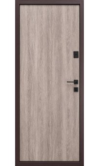 Входная дверь Форт Нокс "Гранд" матовый цинк коричневый 8019+молдинги / дуб немо серебряный, без фрезеровки