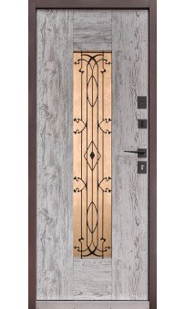 Входная дверь Форт Нокс "Крафт-Термо" цинк тёмное дерево+стеклопакет с ковкой внутри / цинк белое дерево