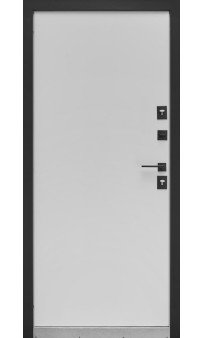 Входная дверь Форт Нокс "Троя Стрит" Комби матовый серый 7024 + чёрный (металл) / белый снег (МДФ)