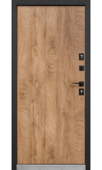 Входная дверь Форт Нокс "Троя Стрит" дуб золотой (металл) / спил дерева медовый (МДФ)