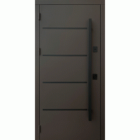 Входные двери Qdoors Street Горизонталь метал песок 8019 декор молдинг /МДФ дуб темный