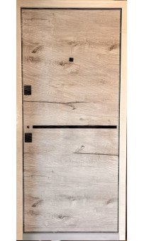 Входные уличные двери металл/МДФ Меджик, мод. Термолайн, цвет серый / крафт белый (с терморазмрывом)