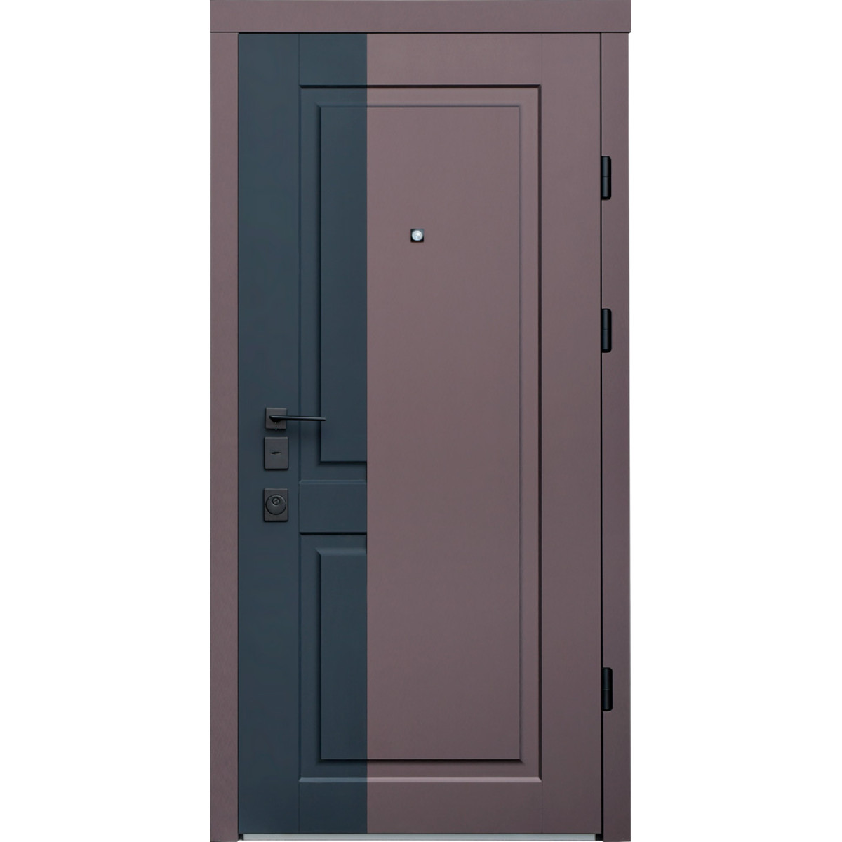 Входная дверь BEREZ Lux Premium Mottura Bordo бронзовый браш, дополнение Софт Блэк/ ПВХ белый сатин